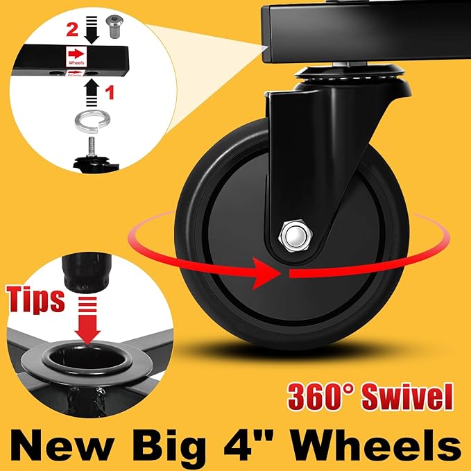 Rolling Shop Stool with Wheels, Adjustable Garage Mechanic Stool Seat Shop Roller Work Chair Mobile Rolling Seat with Tool Tray, 2 Cup Holders, 4" Casters, 350 LBS, Heavy-Duty,Yellow