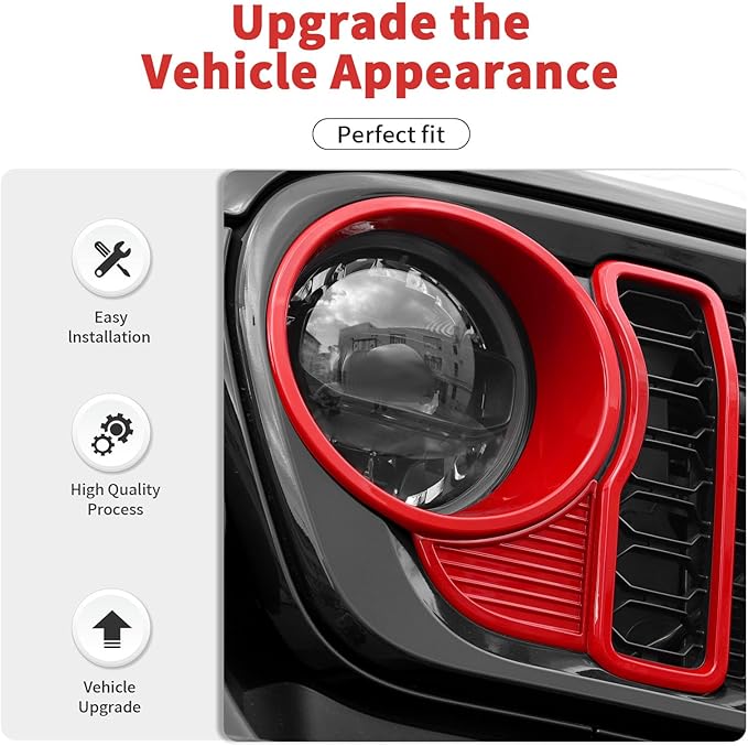 Front Grille Grill Insert+Headlight Turn Light Cover Trim Compatible with 2024-2025+ Jeep Wrangler JL JLU & Gladiator JT Exterior Accessories,Not Fit for JL Sport & Sports (Red)
