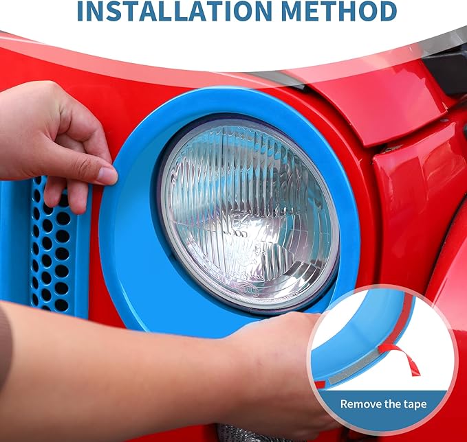 for Jeep JK Front Grille Inserts & Headlight Cover Trim Ring for Jeep Wrangler JK JKU 2007-2017 Light Blue Exterior Accessories 9pcs