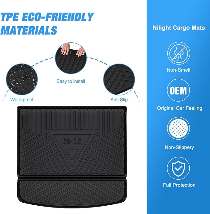 Nilight Cargo Mats for Ford Edge 2015 2016 2017 2018 2019 2020 2021 2022 2023 2024 2025 All Weather Protection Heavy Duty Cargo Liners