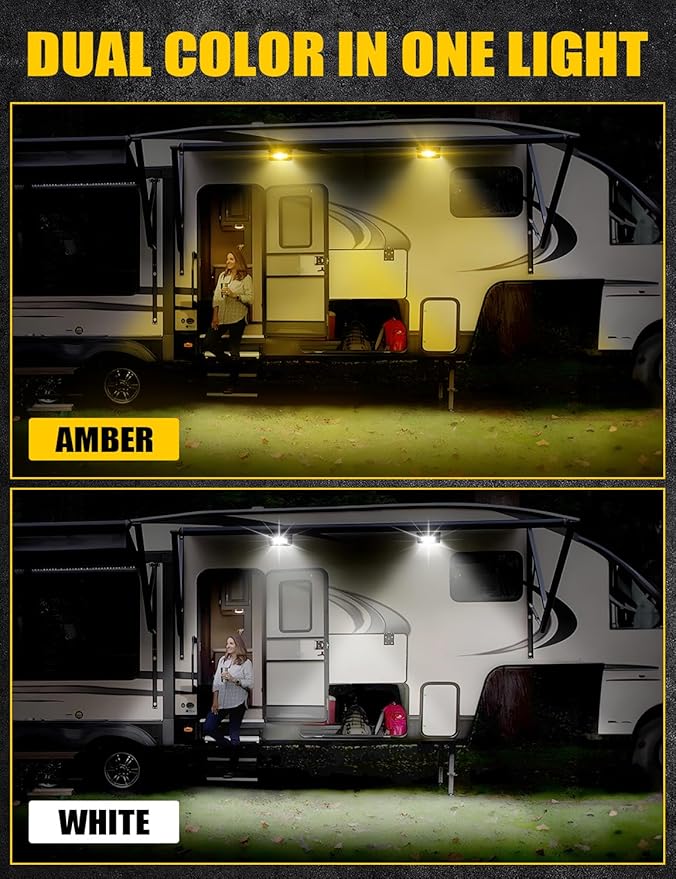 Chelhead RV Exterior Light White Amber Led RV Porch Light 12V RV Lights Exterior Utility Light Compatible with RVs, Trailers, Campers, 5th Wheels, Aluminum Base 1 Pack