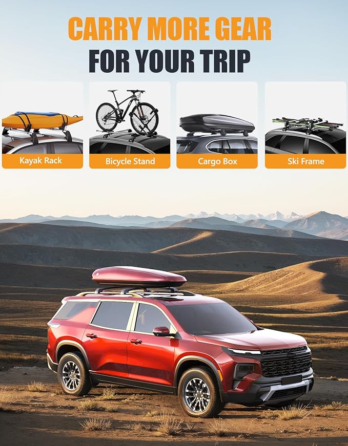 KINGGERI 300lbs Lockable Roof Rack Cross Bars Compatible with Chevy Chevrolet Traverse 2022 2023 2024 2025 2026 with Raised Side Rails, Heavy Duty Aluminum Roof Rails Crossbars Luggage Accessories