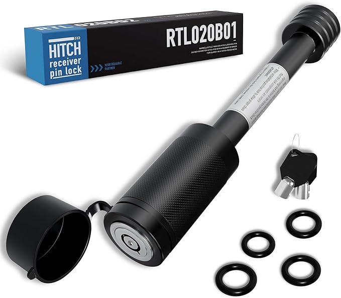 RETRUE Trailer Hitch Locks, 5/8" Locking Hitch Pin for 2" and 2 1/2" Receiver Class III IV Hitch, Tow Hitch Pin Lock Dia 3-1/2” Long Pin with O-Rings Weatherproof Caps for Trailer Truck Car Boat