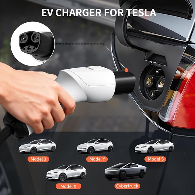 Level 1 EV Charger for Tesla – 110V 16A, 26FT Cable, NEMA 5-15 Plug, Wi-Fi Support, Portable Tesla Connector for Model 3/Y/S/X, Easy for Home or Travel (Black)