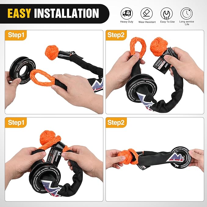 Nilight Synthetic Soft Shackle & Recovery Ring Kit 1/2inch x 24inch Soft Shackle (56,000 LBS Breaking Strength) with Snatch Ring (46,000 LBS MBS) for 4x4 Truck SUV ATV Off Road, 2 Years Warranty