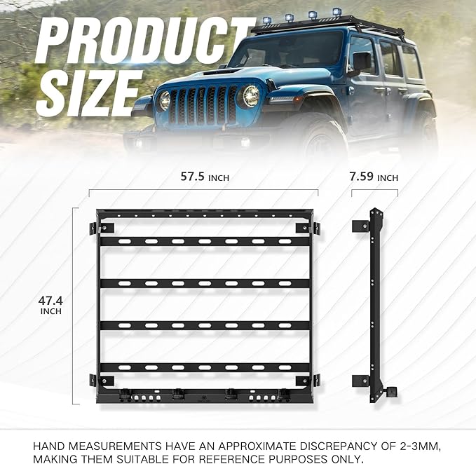 Roof Rack Cargo Basket with 4 PCS LED Light Bar Compatible for 2007-2025 Jeep Wrangler JK JL Unlimited & Gladiator JT 4 Door Hardtop, JKU JLU Luggage Rooftop Storage Carrier (Since 1941)