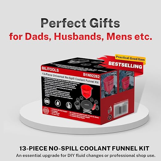 BILITOOLS No-Spill Coolant Funnel Kit - 13PCS Universal Radiator Coolant Filling Funnel Kit with 6 Adapters Fit Most Cars, Thickened Set for Automotive Use|Air Bleeding, Drip-Free