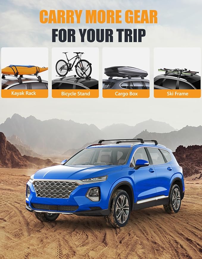 KINGGERI Roof Rack Cross Bars Compatible with 2019-2023 Hyundai Santa Fe & Santa Fe Hybrid, 220lbs Lockable Anti-Theft Aluminum Roof Rails Crossbars Cargo Carrier Bag Black