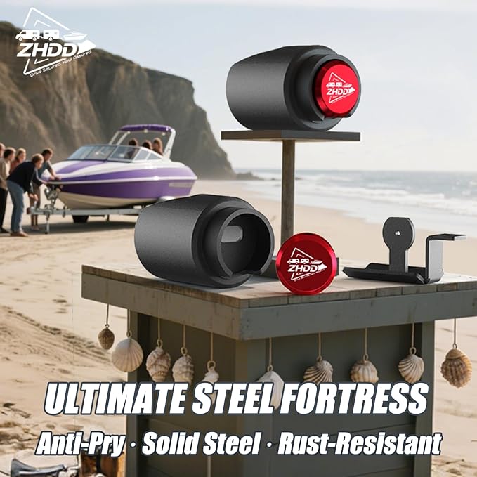 2 Inch Trailer Hitch Lock - 2178 Heavy Duty Anti Theft Lock Secures Ball Coupler and Safety Chains for RV,Boat,Dump,Cargo and Camper Trailers (Red)