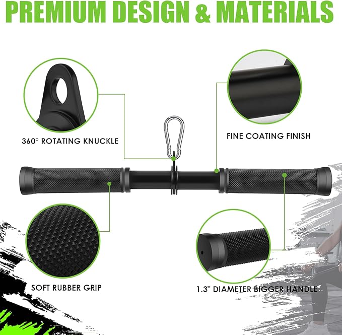 Tricep Pressdowns Straight Bar Cable Attachment ，360 Degree Rotating Bicep Pull Down Bar Triceps LAT Pull Down Bar with Non-Slip Rubber Handle for Gym Cable Machine Attachment Home Gym Accessory