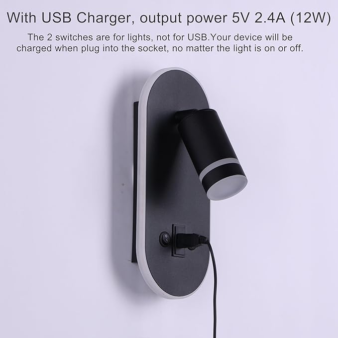 RV LED Wall Sconce Light Fixture with ON/Off Switch and USB Charging Port - 12V Bedside & Ceiling Light Fixture, 4000K Natural White Inrerior for Motorhome Marine Bedroom