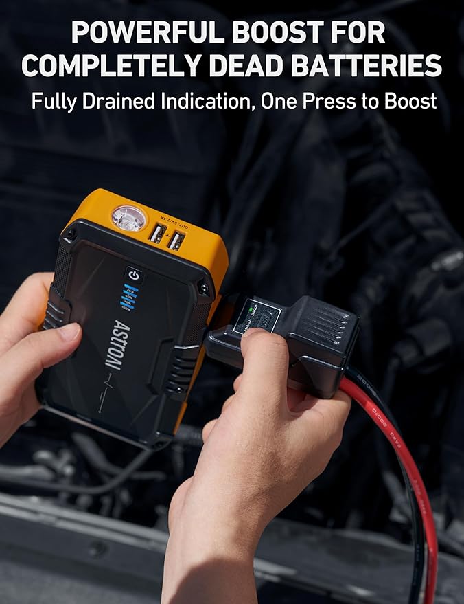 AstroAI S8 Car Battery Jump Starter, Car Jumper Starter Battery Pack for Up to 6.0L Gas & 3.0L Diesel Engines, 12V Portable Jump Box with 3 Modes Flashlight and Jumper Cable(Yellow)