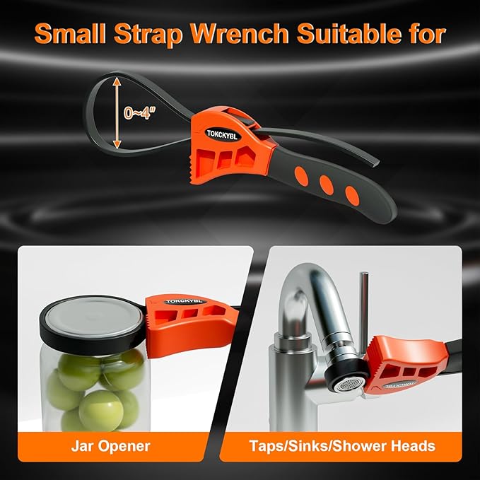 2-Piece Heavy-Duty Strap Wrench Set Upgrade – Adjustable Oil Filter Wrench, Reinforced Rubber - Jar Opener, Plumbing Tool for Shower Heads, Water Filters, Pipes (4" to 6" Diameter)