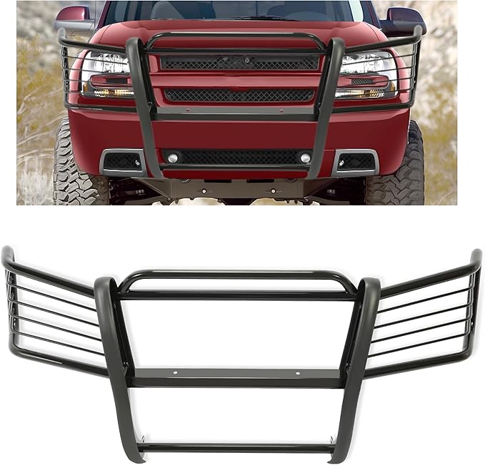 KUAFU Grille Guard Compatible with 2002-2009 Chevy Chevrolet Trailblazer EXT Bull Bar Front Bumper Grill Grille Guard Protector Brush Push Bar Powder Coated Black Steel