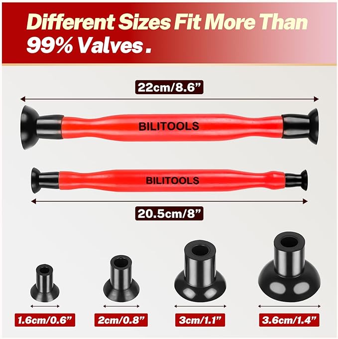 BILITOOLS 2PCS Valve Lapping Kit with 8 Suction Plates 4 Size, Valve Grinding Tool for Engine Maintenance (Red)