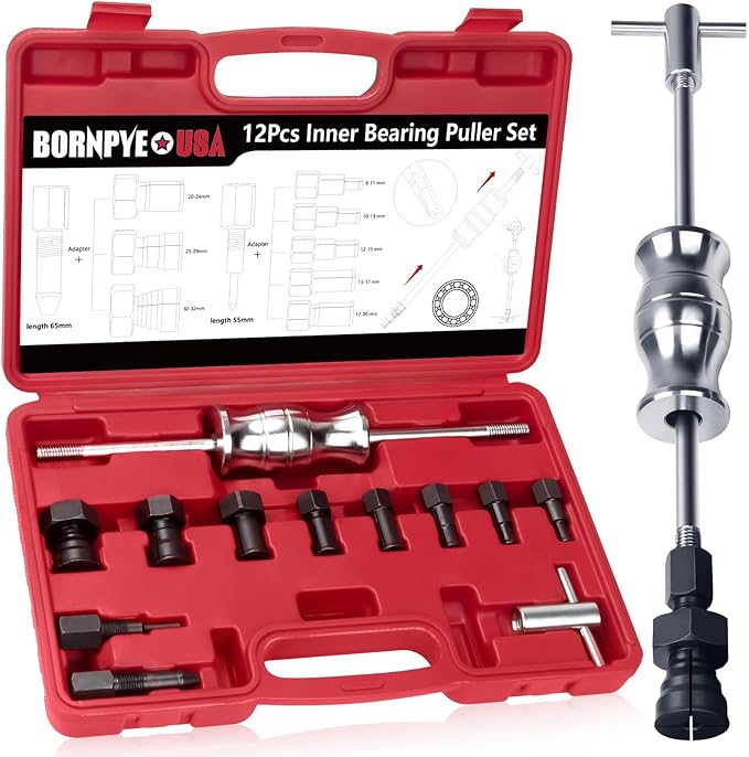 12pcs Blind Hole Collet Bearing Puller Set, Internal Bearing Extractor Puller Kit Slide Hammer Bearing Puller Set with Expandable Collets 8-32MM Insert Bearing Remover Set Tool (Red)