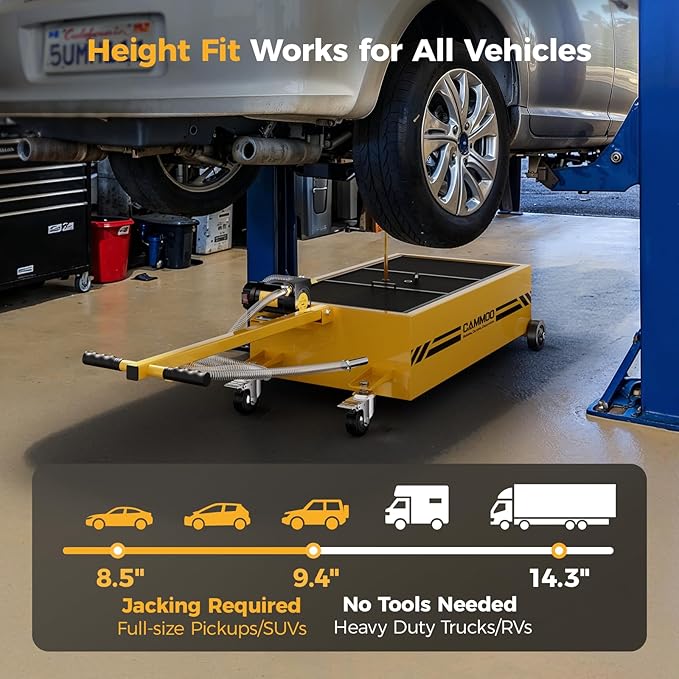 25 Gal Electric Oil Drain Pan, 110V High-Flow Pump, 9.8 FT Hose, 200 W Motor, 2 Locking Swivel Casters and 2 Directional Wheels Stable, Folding Handle, Heavy-Duty for Trucks, RVs, SUVs, Yellow