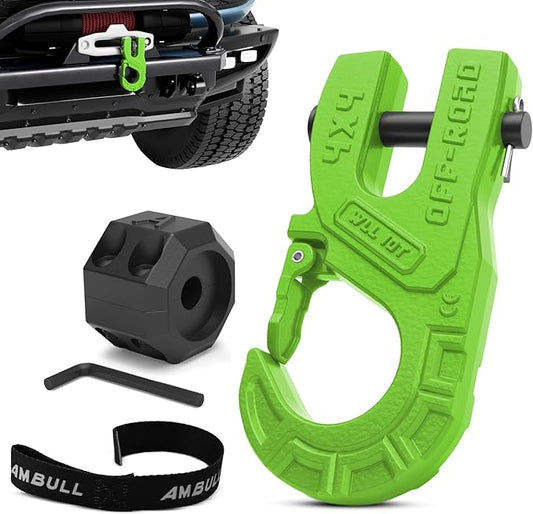 3/8" Tow Winch Hook with Cable Stopper, 10T Winch Hook, Upgrade Heavy Duty Forged Steel Winch Hook, 31967lbs Max Strength, Clevis Clip Hook Set for Synthetic Rope, Off-Road Vehicle, Green