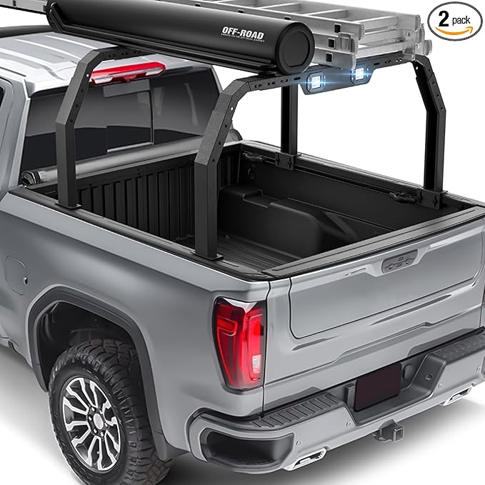 Adjustable 27-30" High Truck Ladder Bed Racks Compatible with Tacoma/Tundra/Ram 1500/ Silverado & Sierra 1500/ F150/Gladiator JT/Titan/Frontier/Colorado/Canyon/Ranger with 2 LED Lights