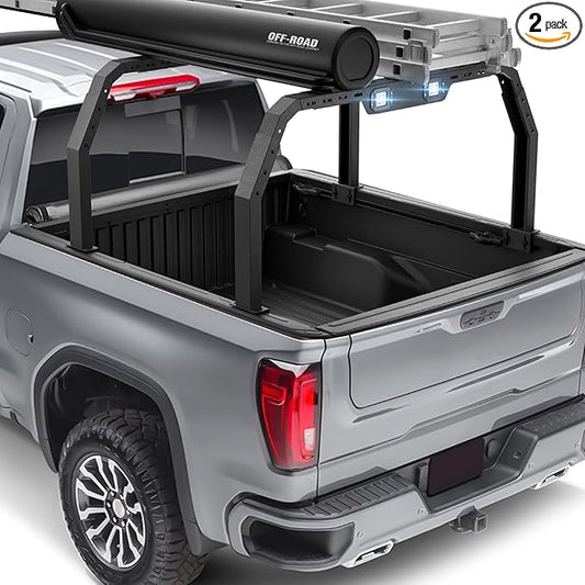 Adjustable 27-30" High Truck Ladder Bed Racks Compatible with Tacoma/Tundra/Ram 1500/ Silverado & Sierra 1500/ F150/Gladiator JT/Titan/Frontier/Colorado/Canyon/Ranger with 2 LED Lights