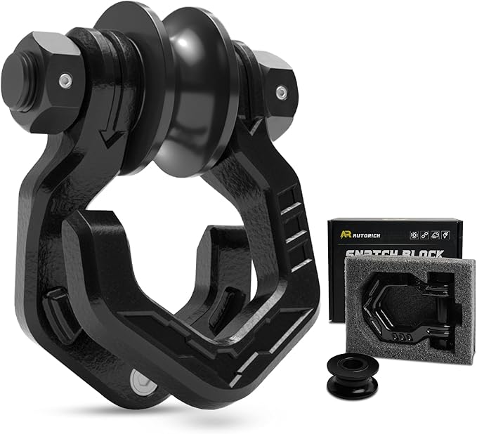 Snatch Block Separate Shackle, 3/4" D Ring Shackle with Pulley, 57320lbs Break Strength, Towing Winch Snatch Block for Off Road Vehicle Recovery, Black Black 1-Pack