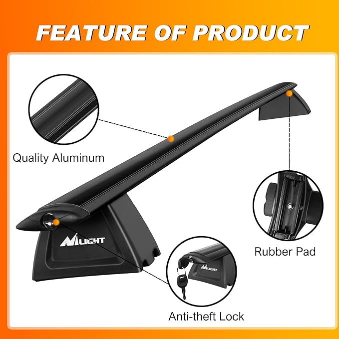 Nilight Roof Rack Cross Bars Fit for Jeep Grand Cherokee 2011 12 13 14 15 16 17 18 19 20 2021 with Grooved Side Rails, Aluminum Crossbars with Anti-Theft Lock for Cargo Carrier Kayak Tent Snowboard