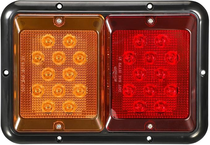 Partsam 2Pcs Double Led Trailer Tail Lights Horizontal Mount Dual Stop Turn Signal Tail Lights 24 LED Surface Mount RV Double Led Taillights RV Double Led Turn Tail Lights 12V IP67 Black Base w Gasket