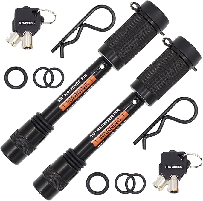 79632 Keyed Alike 5/8" Trailer Hitch Lock Set with Extra Long 3-1/4" Span, Double Safety Tow Hitch Receiver Locking Pin for Class III IV Hitches with 2" and 2.5" Receivers, 2-Pack