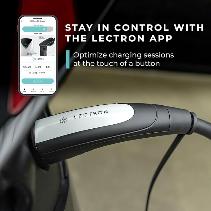 Lectron Level 1 Tesla Charger (WiFi) with App Control - 12 Amp, 120V, NEMA 5-15 Plug, 16ft Extension Cable NACS Connector, Portable Home Electric Car EV Charger for All Tesla/NACS EVs