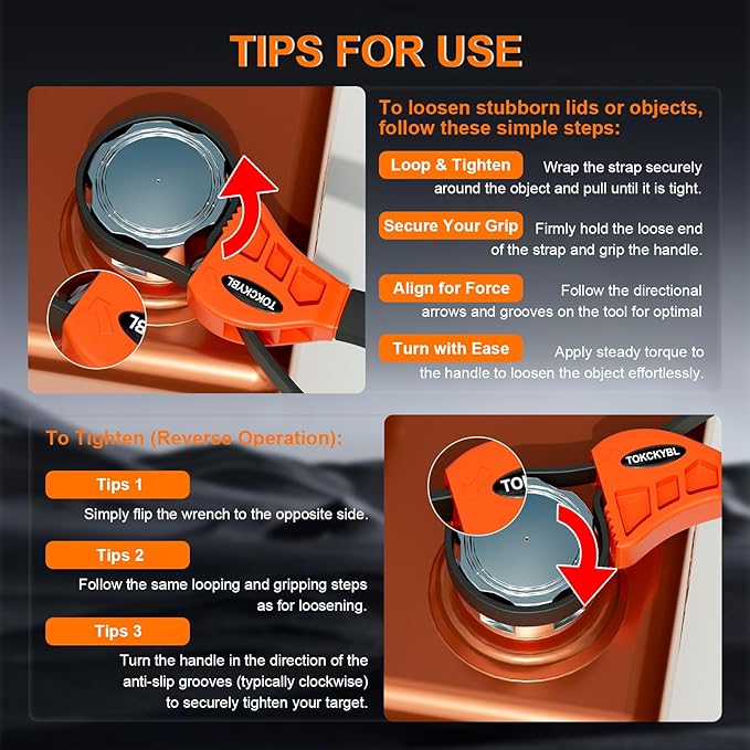 2-Piece Heavy-Duty Strap Wrench Set Upgrade – Adjustable Oil Filter Wrench, Reinforced Rubber - Jar Opener, Plumbing Tool for Shower Heads, Water Filters, Pipes (4" to 6" Diameter)