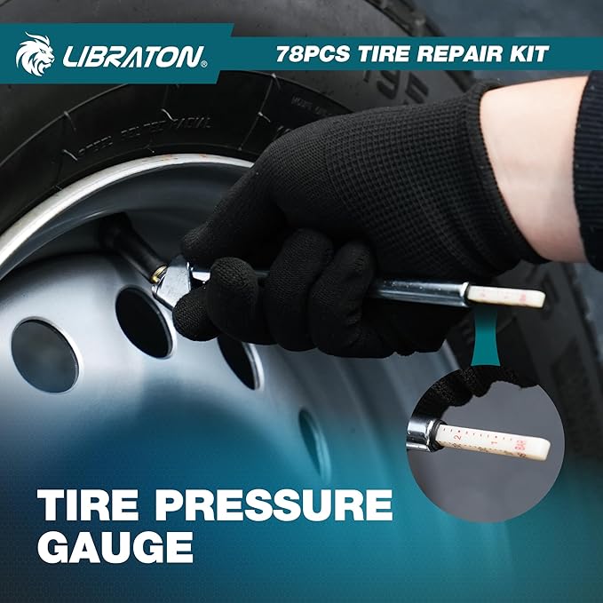 Libraton Tire Repair Kit, 78PCS Tire Plug Kit Heavy Duty Professional Repair Tools to Fix Punctures and Plug Patch Flats, Tubeless Tire Patch Kit for Car, Motorcycle, ATV, SUV, Truck, Tractor, Trailer