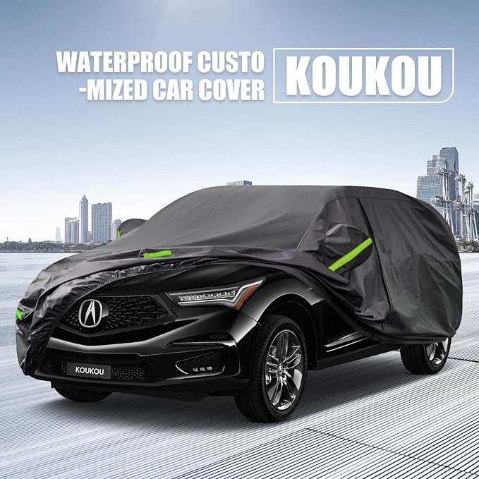 KouKou Waterproof SUV Car Cover Suitable for Acura RDX from 2007 to 2025, 7 Layers Windproof All Weather Waterproof Outdoor Cover Sun Rain UV Dust Snow Protection. Black