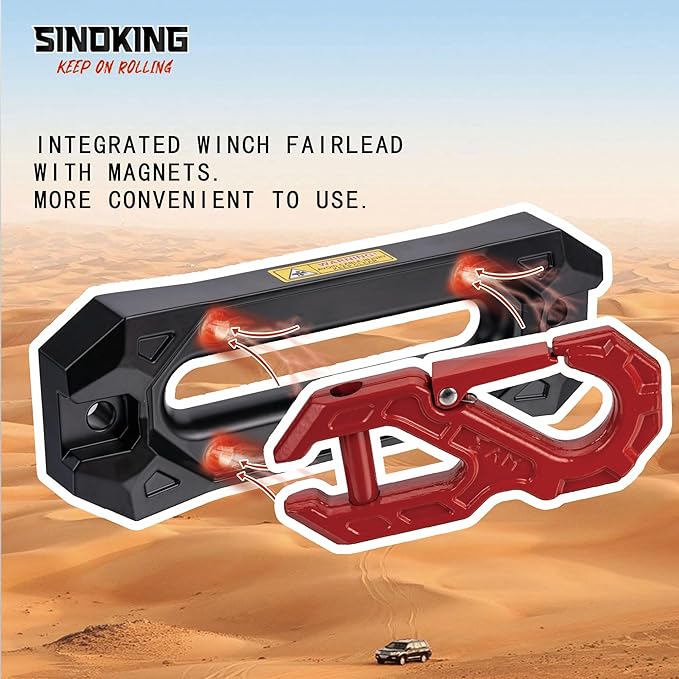 SINOKING Winch Fairlead with Tow Hook, Aluminum Hawse Fairlead with Grade 80 Forged Steel Winch Hook, 45000lb Break Strength Winch Fairlead Hook Set for Off-Road Vehicle Recovery, Black and Red