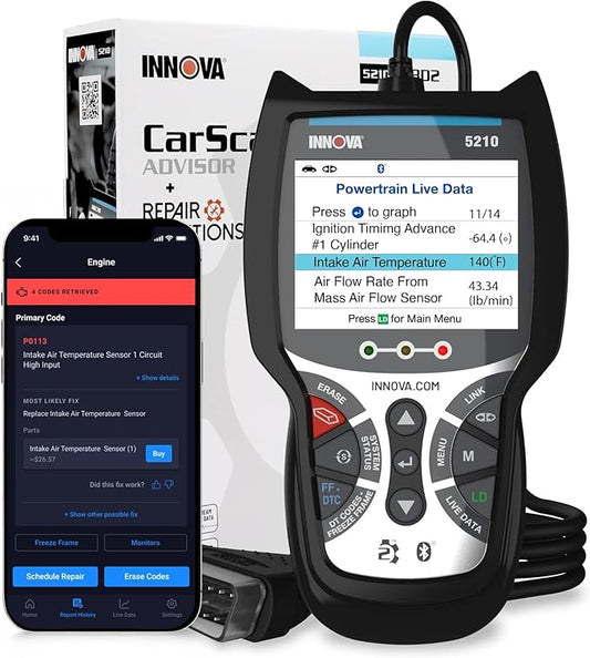 Innova 5210 OBD2 Scanner & Engine Code Reader, Battery Tester, Live Data, Oil Reset, Car Diagnostic Tool for Most Vehicles, Bluetooth Compatible with America's Top Car Repair App