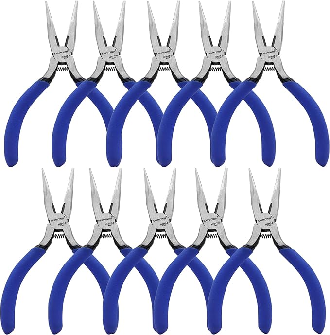 Mini Needle Nose Pliers 5"-10 Pack KAIHAOWIN Small Long Nose Pliers with Wire Cutters, Spring Loaded Thin Needle Nose Pliers, Precision Pliers Set for Crafts/Jewelry Making/Tiny Project