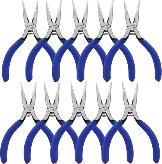 Mini Needle Nose Pliers 5"-10 Pack KAIHAOWIN Small Long Nose Pliers with Wire Cutters, Spring Loaded Thin Needle Nose Pliers, Precision Pliers Set for Crafts/Jewelry Making/Tiny Project