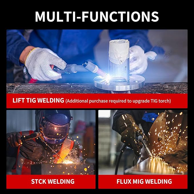 PONEY 120A Flux Core MIG Welder 110V - 3 in 1 Gasless MIG/Stick/Lift TIG Welding Machine with Synergic Control IGBT Inverter Multi-process Portable Wire Feed Welder