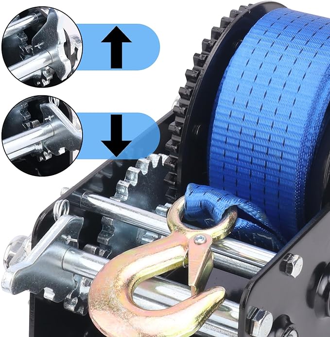 3500 LBS Boat Towing Winches with 33FT Blue Strap, 4:1/8:1 Gear Trailer Winch for Boats, Heavy Duty Hand Crank Boat Towing Winch, Ideal for Boat Trailer, Jet Ski, RV, and ATV