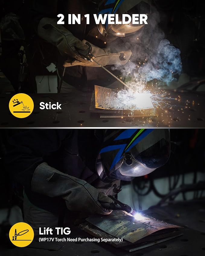 H HZXVOGEN 160A Stick Welder, 2 in 1 Lift TIG/MMA ARC Welder Machine, 110V Mini Portable Welding Machine with Arc Force, Hot Start, Anti-Stick, LED Digital Display DC Inverter Welder(ARC200DMINI)