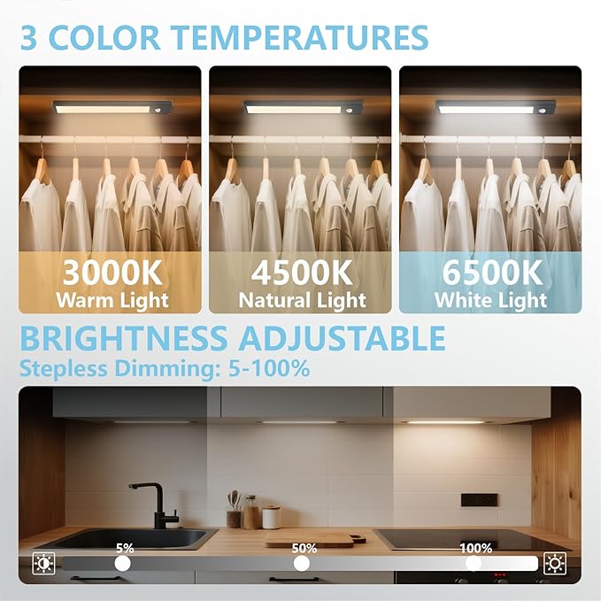 2 Pack Motion Activated RV Step Lights, USB Rechargeable 72 LED Rv Light Camping Camper Lights Adjustable 3 Colours for Motorhome Travel,Travel Trailers, Camper (Black)