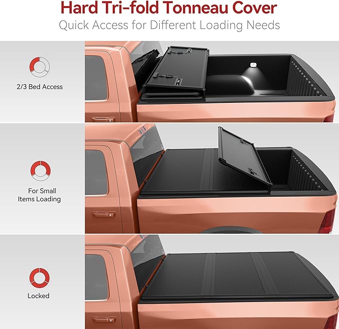 LEDKINGDOMUS Hard Tri-fold Truck Bed Tonneau Cover Fits for Ford Maverick 2022 2023 2024 2025 4.5 Feet Bed