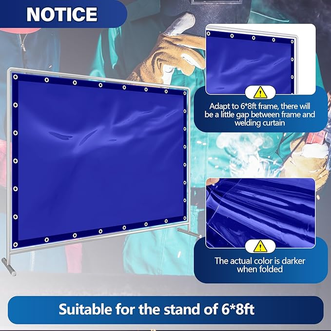 2 Pcs Welding Curtain Safety Blue Transparent Welding Screen with Fixed Belt for the Stand of 6 x 8ft Fireproof Resistant Insulation for Welding Arc Light UV and Blue Light Protection
