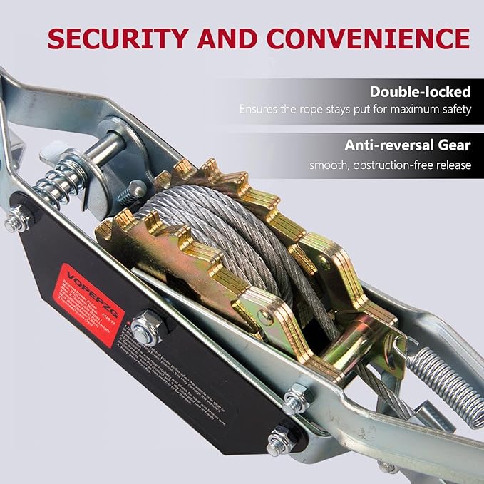 Come Along Winch,2 Ton Capacity with 12FT Steel Cable,Heavy Duty Come Along Tool with Dual Gears,2 Hooks,Hand Winch Tool for Road Vehicle Recovery and Pulling Tree,Fence Stretcher,Frame