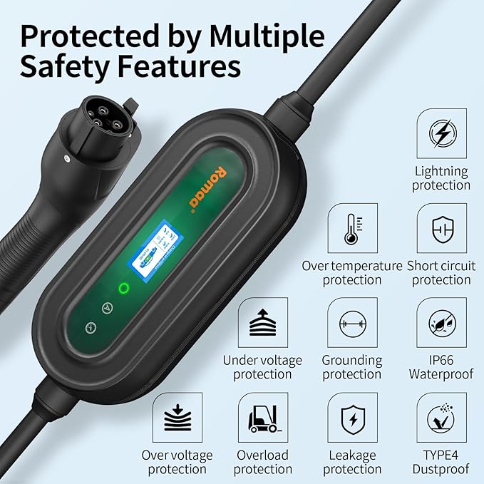 EV Charger Level 2 40 Amp – Portable J1772 9.6kW 240V Charger, ETL Listed (UL 2594/2231) & FCC, NEMA Type 4 IP66, NEMA 14-50 Connection, Adjustable 16–24–32–40A, 25FT Length, Home EV Charging Station