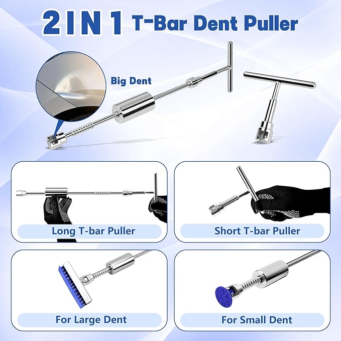 Car Dent Puller Kit, 140 PCS Paintless Dent Removal Kit with T-bar Dent Puller, Bridge Puller, Dent Lifter, Suction Cup Puller. Dent Remover Tool for Car Dents, Hail Damage, Door Ding Repair