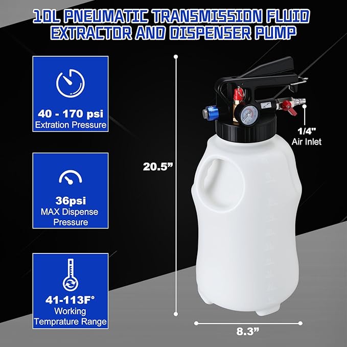 Oil Extractor Pump and Dispenser Tool Kit - 10L Transmission Fluid Transfer Pump with 15 AFT Adapters & 3 Hoses, 2.6 Gal 2 Way Vacuum Fluid Transmission Oil Pump for Automotive Oil Filling System