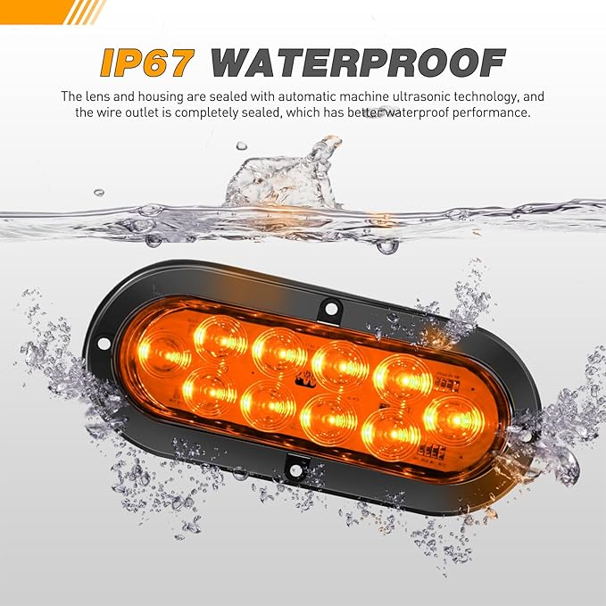 GOOACC 6 Inch Oval Tail Light 2 PCS Amber 10 LED Turn Signals Lights Surface Mount IP67 Waterproof for Trailer Truck RV Tractor Lorry Camper Van