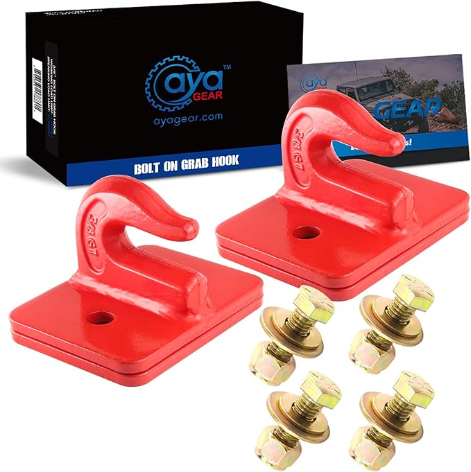 2 Pack 3/8-in Bolt On Grab Hook Mount with Backer Plate Grab Hook Grade 70 Forged Steel Tow Hook Work Well for Loader, Tractor Bucket, RV, UTV,Truck (Red)