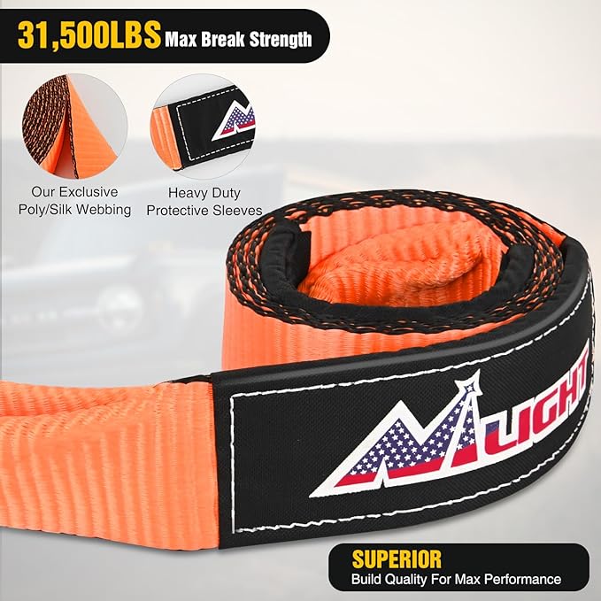 Nilight Offroad Recovery Kit 3" x 8' Tow Strap with Winch Snatch Block Pulley and 2Pcs 3/4" Anti-Theft D-Ring Shackles Storage Bag Heavy Duty Tow Rope for Car Truck SUV ATV (MBS 31500LBS)