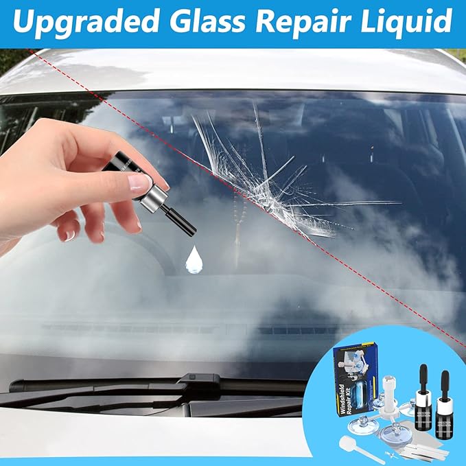 Brennenstuhl Windshield Repair Kit, Windshield Crack Repair Kit, 2 Bottles Car Windshield Chip Repair Kit Quick Fix for Rock Chip Repair Kit Windshield Chips, Cracks, Star-Shaped Crack (Blue)